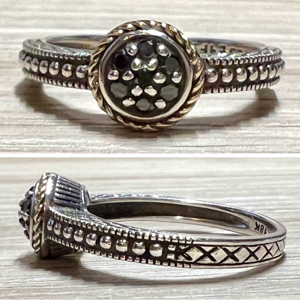Vintage Designer EFFY Sterling Silver & 18K Gold Black Diamond Ring, Siz…